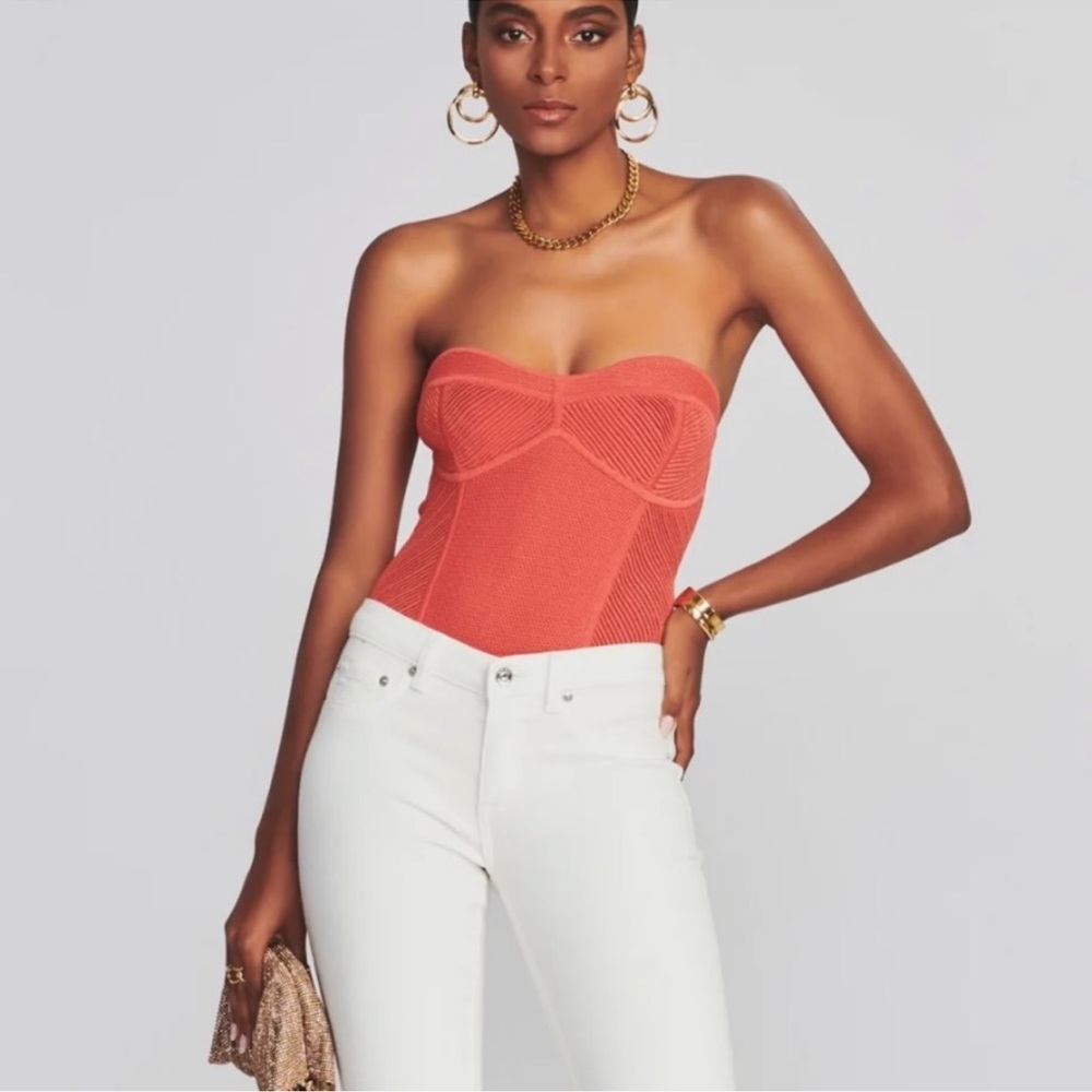 Retrofete Lena Strapless Bustier Sweater Knit Bodysuit size Medium Calypso Coral